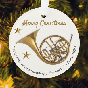 Elegante Franse hoorn met Psalm 150:3 Kerstmis Ornament