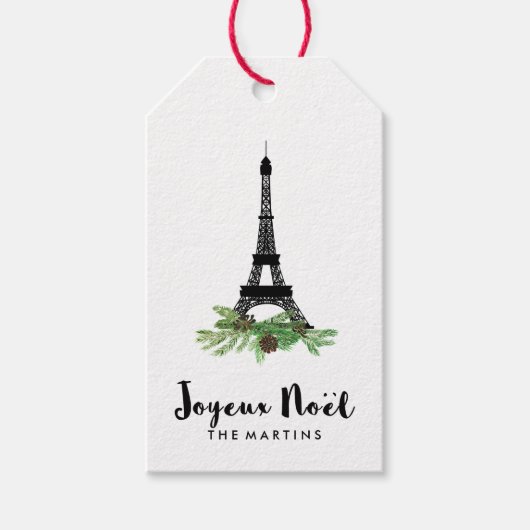 Elegante Franse Joyeux Noel met Eiffeltoren Cadeaulabel (Voorkant)