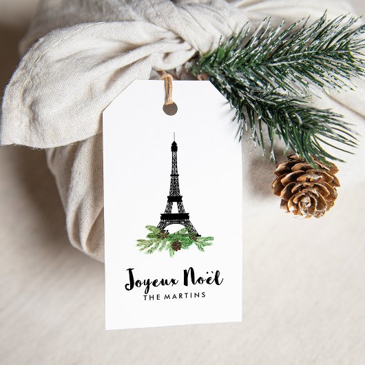 Elegante Franse Joyeux Noel met Eiffeltoren Cadeaulabel