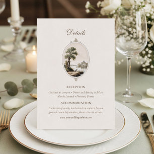 Elegante Franse Kasteelhochzeitdetails Informatiekaartje