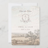 Elegante Franse land toile monogram bruiloft Save The Date (Voorkant)