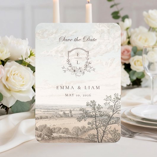 Elegante Franse land toile monogram bruiloft Save The Date
