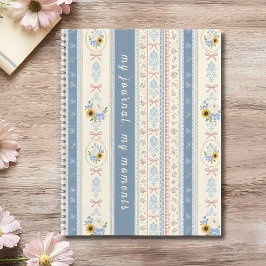 Elegante Franse landelijke strepen chic blauw & wi Notitieboek