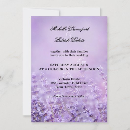 Elegante Franse lavendel bruiloft Kaart (Voorkant)