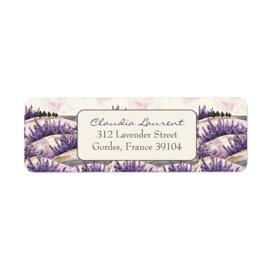 Elegante Franse Lavendel Velden Retouradres Etiket (Voorkant)