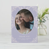 Elegante Franse Lila Chic Vintage Trouwfoto Bedankkaart (Staand voorkant)