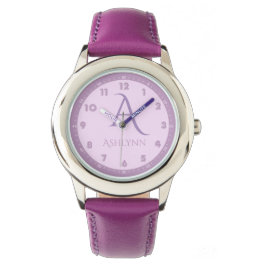 Elegante Franse Lila Kinder Monogram Horloge