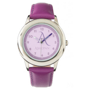 Elegante Franse Lila Kinder Monogram Horloge