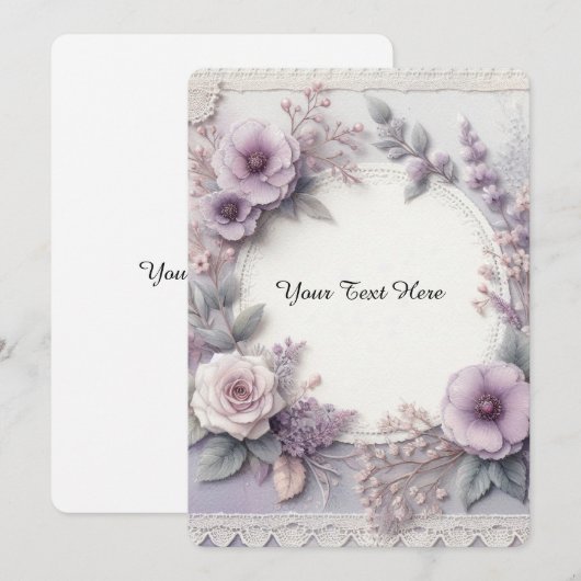 Elegante Franse Lila pastelbloem en kant Kaart (Voorkant / Achterkant)