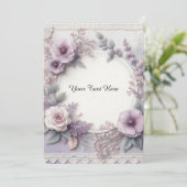 Elegante Franse Lila pastelbloem en kant Kaart (Staand voorkant)