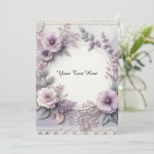 Elegante Franse Lila pastelbloem en kant Kaart (Staand voorkant)