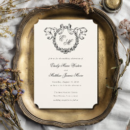 Elegante Franse monogram krans bruiloft Kaart