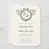 Elegante Franse monogram krans bruiloft Kaart (Voorkant)