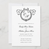 Elegante Franse monogramkrans bruiloft Kaart (Voorkant)