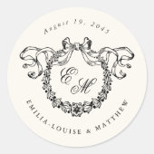 Elegante Franse monogramkrans bruiloft Ronde Sticker (Voorkant)