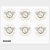 Elegante Franse monogramkrans bruiloft Ronde Sticker (Vel)