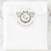 Elegante Franse monogramkrans bruiloft