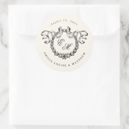 Elegante Franse monogramkrans bruiloft Ronde Sticker