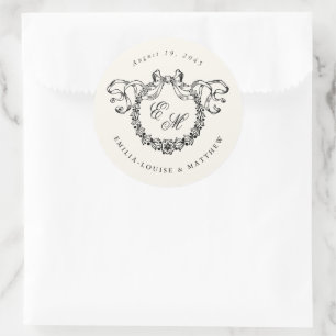 Elegante Franse monogramkrans bruiloft Ronde Sticker
