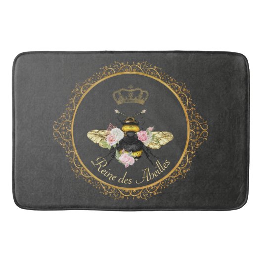 Elegante Franse Queen Bee Pink Roses Grijs Goud Badmat (Voorkant)