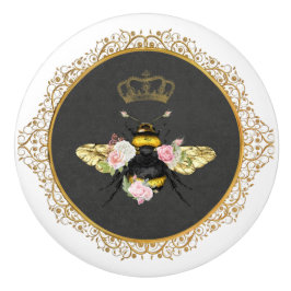 Elegante Franse Queen Bee Pink Roses Grijs Goud Keramische Knop