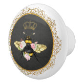 Elegante Franse Queen Bee Pink Roses Grijs Goud Keramische Knop (Rechts)