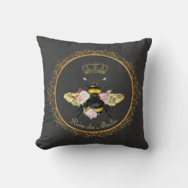 Elegante Franse Queen Bee Pink Roses Grijs Goud Kussen