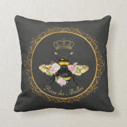 Elegante Franse Queen Bee Pink Roses Grijs Goud Kussen