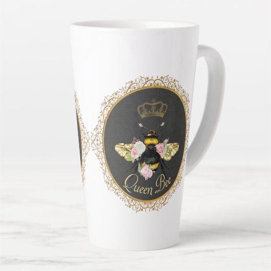 Elegante Franse Queen Bee Pink Roses Grijs Goud Latte Mok (Rechterhoek)