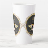 Elegante Franse Queen Bee Pink Roses Grijs Goud Latte Mok (Voorkant)