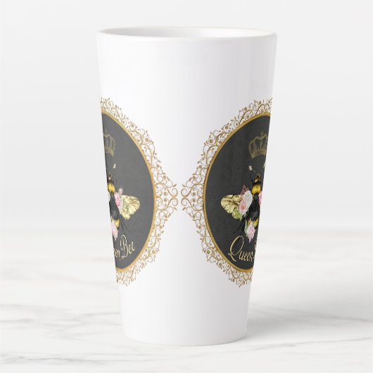 Elegante Franse Queen Bee Pink Roses Grijs Goud Latte Mok (Voorkant)