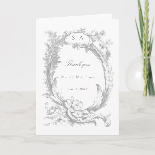 Elegante Franse Rococo bloem Bedankkaart (Voorkant)