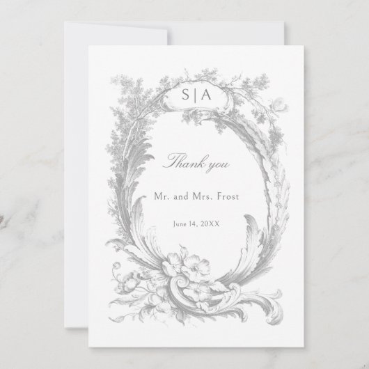 Elegante Franse rococo floraal Bedankkaart (Voorkant)