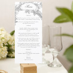 Elegante Franse rococo floraal Menu<br><div class="desc">Deze klassieke suite van historische decoratieve design is geïnspireerd op de 18e-eeuwse etsen van de Franse hofschilder Alexis Peyrotte,  met lichtgrijs op witte acanthusbladeren,   rollen,  bloemen en bomen. Bevat bewerkbare tekstvelden voor uw menuopties.</div>