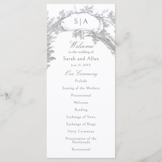 Elegante Franse rococo floraal Programmakaart (Voorkant)