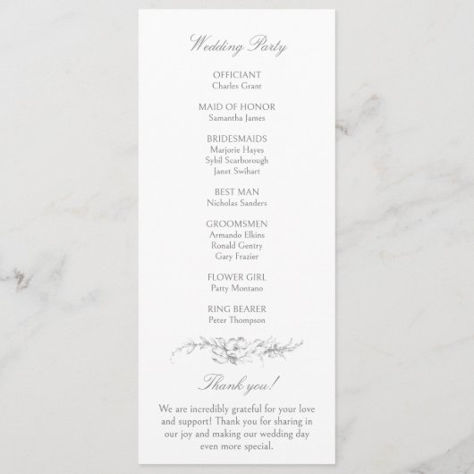 Elegante Franse rococo floraal Programmakaart (Achterkant)