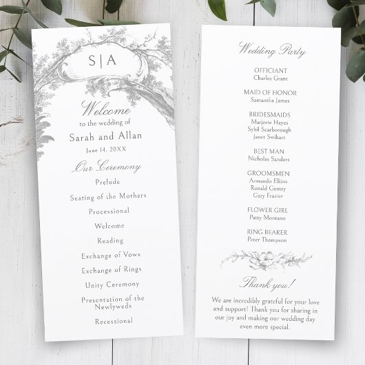 Elegante Franse rococo floraal Programmakaart