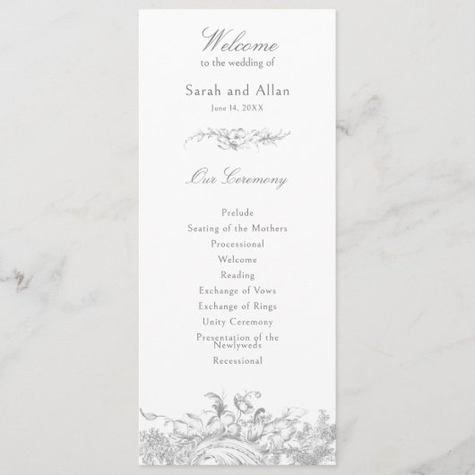 Elegante Franse rococo floraal Programmakaart (Voorkant)