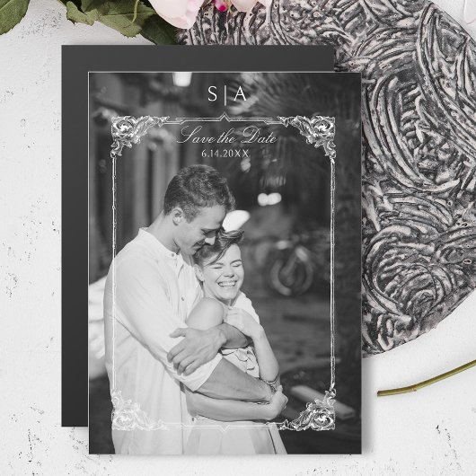 Elegante Franse Rococo Foto Opslaan van de Datum Magnetische Uitnodiging