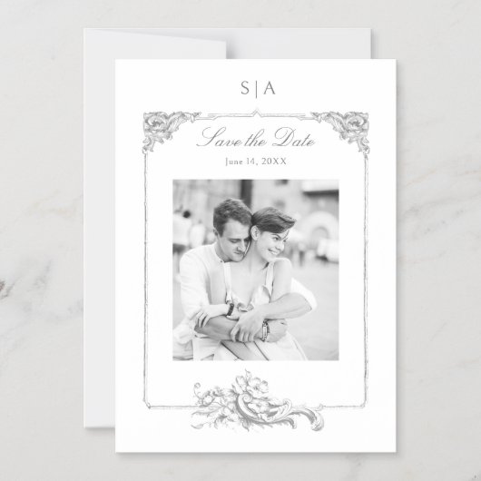 Elegante Franse Rococo Foto Opslaan van de Datum Magnetische Uitnodiging (Voorkant)