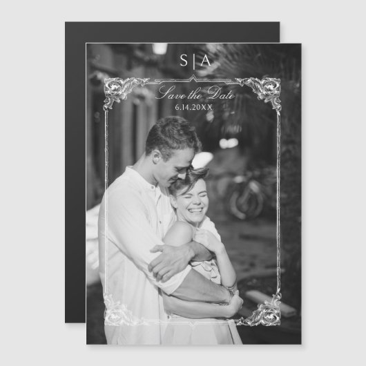 Elegante Franse Rococo Foto Opslaan van de Datum Magnetische Uitnodiging (Voorkant / Achterkant)