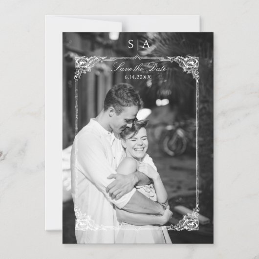 Elegante Franse Rococo Foto Opslaan van de Datum Magnetische Uitnodiging (Voorkant)