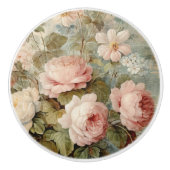 Elegante Franse  Roos Bloemen Roze Decoupage Keramische Knop (Voorkant)