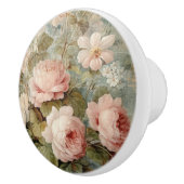 Elegante Franse  Roos Bloemen Roze Decoupage Keramische Knop (Rechts)