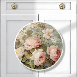 Elegante Franse  Roos Bloemen Roze Decoupage Keramische Knop