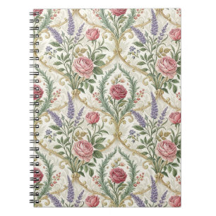 Elegante Franse Roos & Lavendel Bloempatroon Kunst Notitieboek
