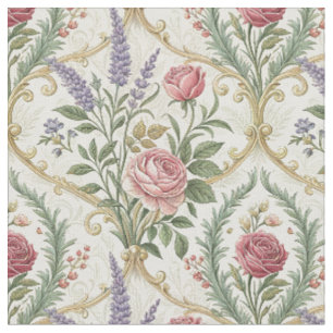 Elegante Franse Roos & Lavendel Bloempatroon Kunst Stof