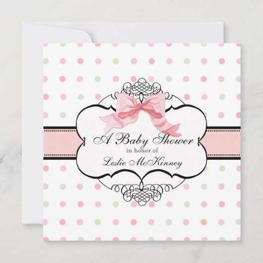 Elegante Franse Roze Lint Bow Dot Swirl Kaart (Voorkant)