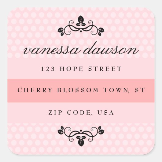 Elegante Franse roze Stippen vierkant adreslabel Vierkante Sticker (Voorkant)