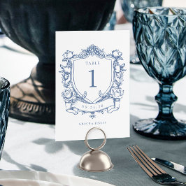Elegante Franse Rozen Blauwe Vintage Wapen Huwelij Kaart